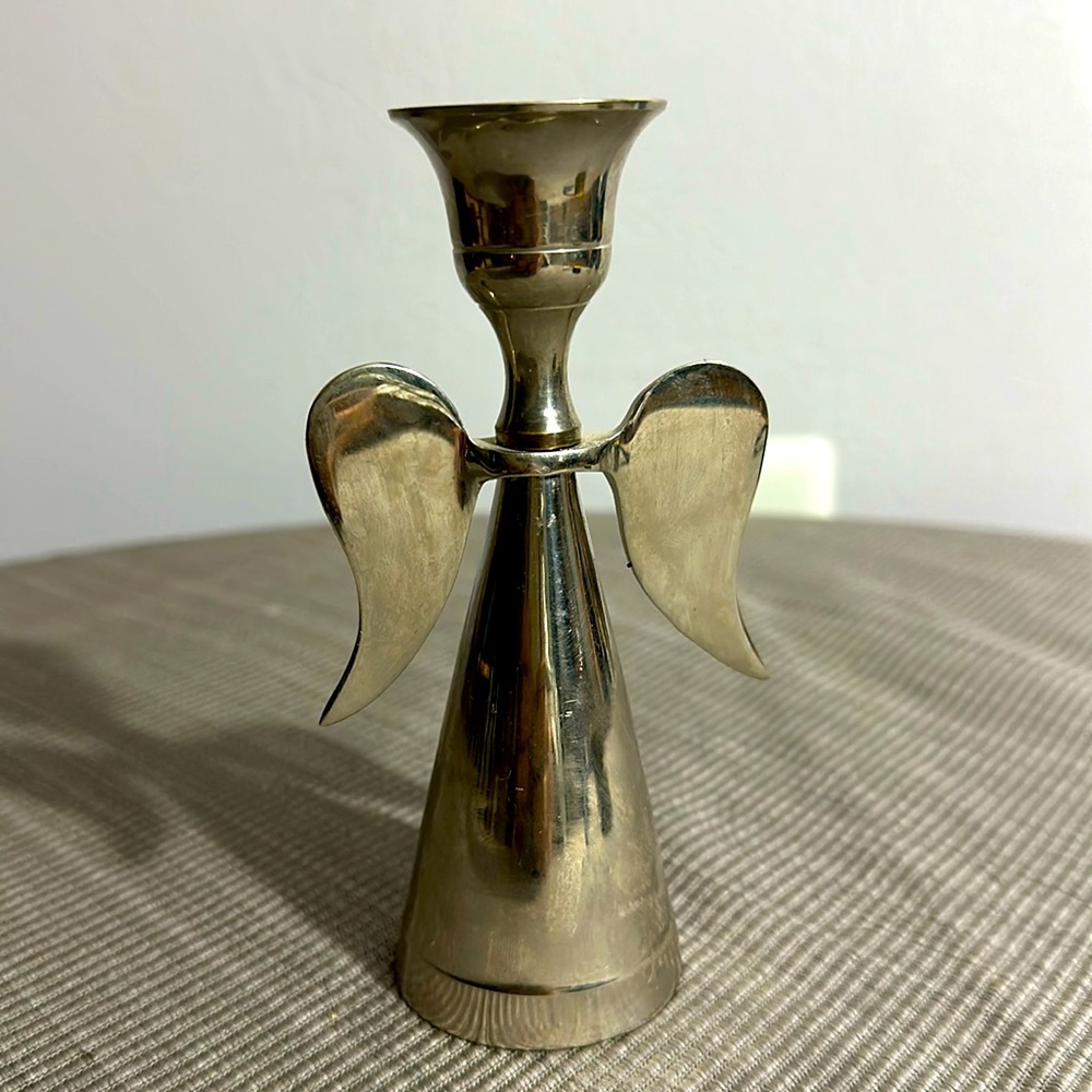 Silver angel taper candle holder 5” tall